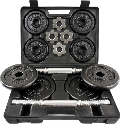 Čuguna hanteļu komplekts koferī 15–20 kg