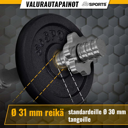 Regulējams čuguna hanteles komplekts 70 kg, 30/31 mm