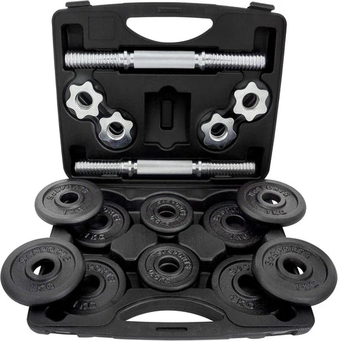 Čuguna hanteļu komplekts koferī 15–20 kg