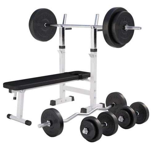 Regulējams svarcelšanas sols ar 100 kg svaru komplektu