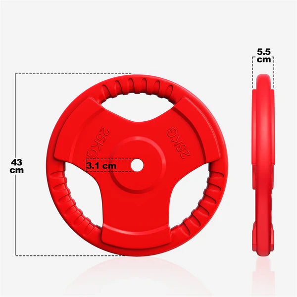 Ar gumiju pārklāts svaru disks 25 kg ar satveršanas rokturiem, 30 mm