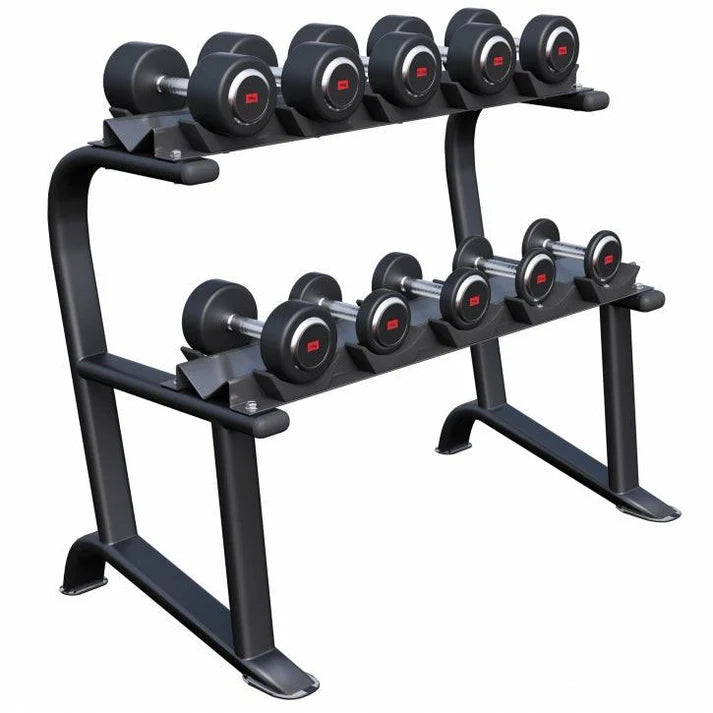 Fiksēto hanteles komplekts 90 kg ar statīvu