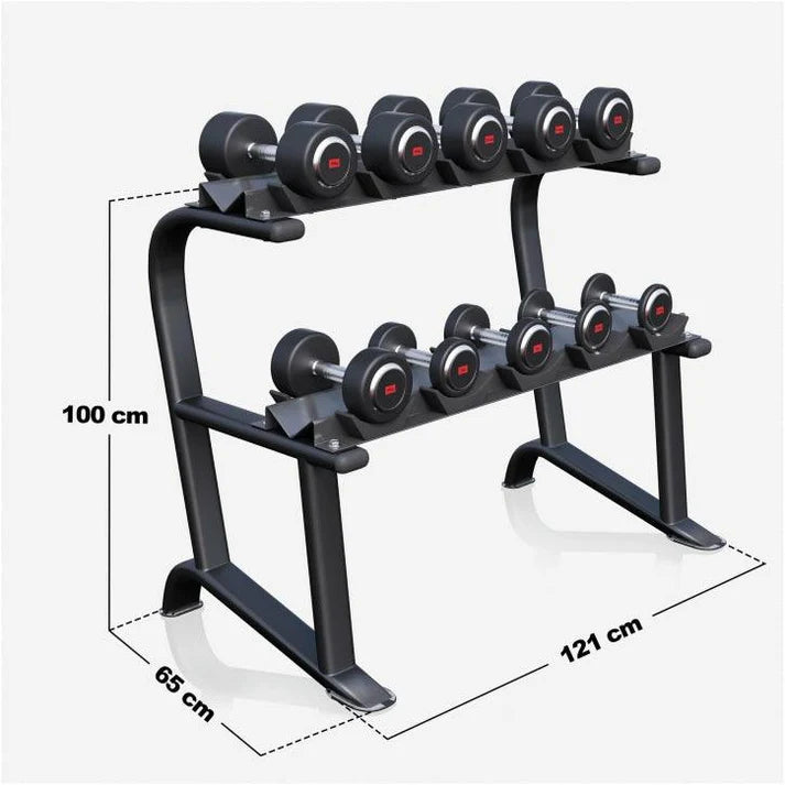 Fiksēto hanteles komplekts 90 kg ar statīvu