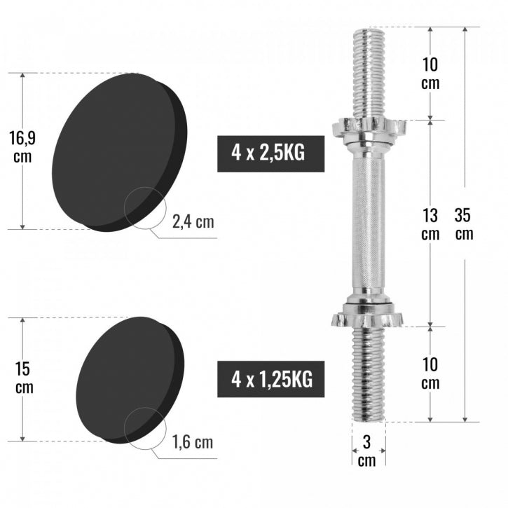 Čuguna hanteļu komplekts 20 kg ar koferi
