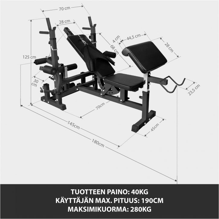 Regulējams daudzfunkcionāls sols max 280 kg, Black Edition