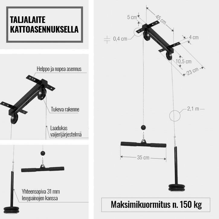 Pie griestiem stiprināma troses iekārta 30/31 mm diskiem