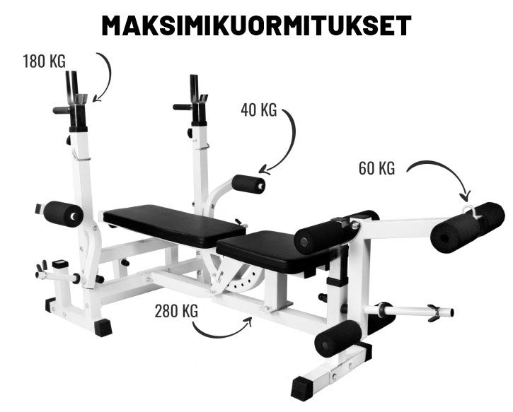 Daudzfunkcionāls svarcelšanas sols + 108 kg stieņa komplekts