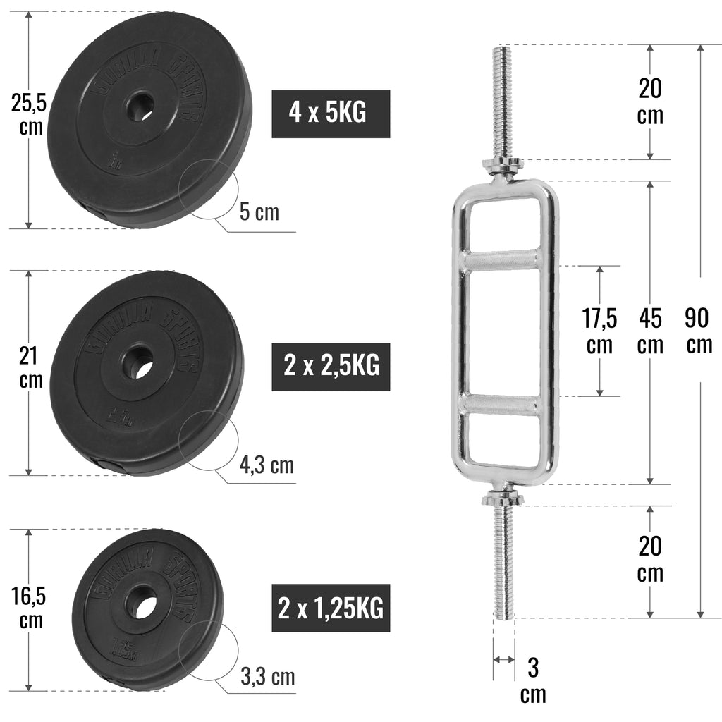 Tricepsa stieņa komplekts 35 kg ar vinila svariem