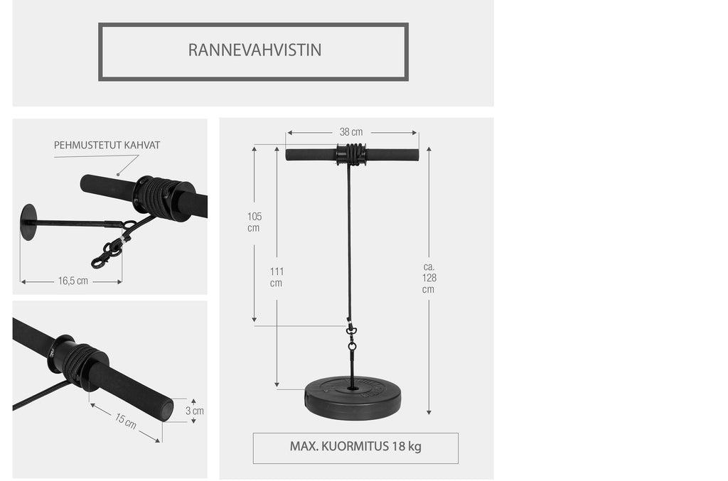 Plaukstas locītavas trenažieris ar svaru disku pretestību, max 18 kg