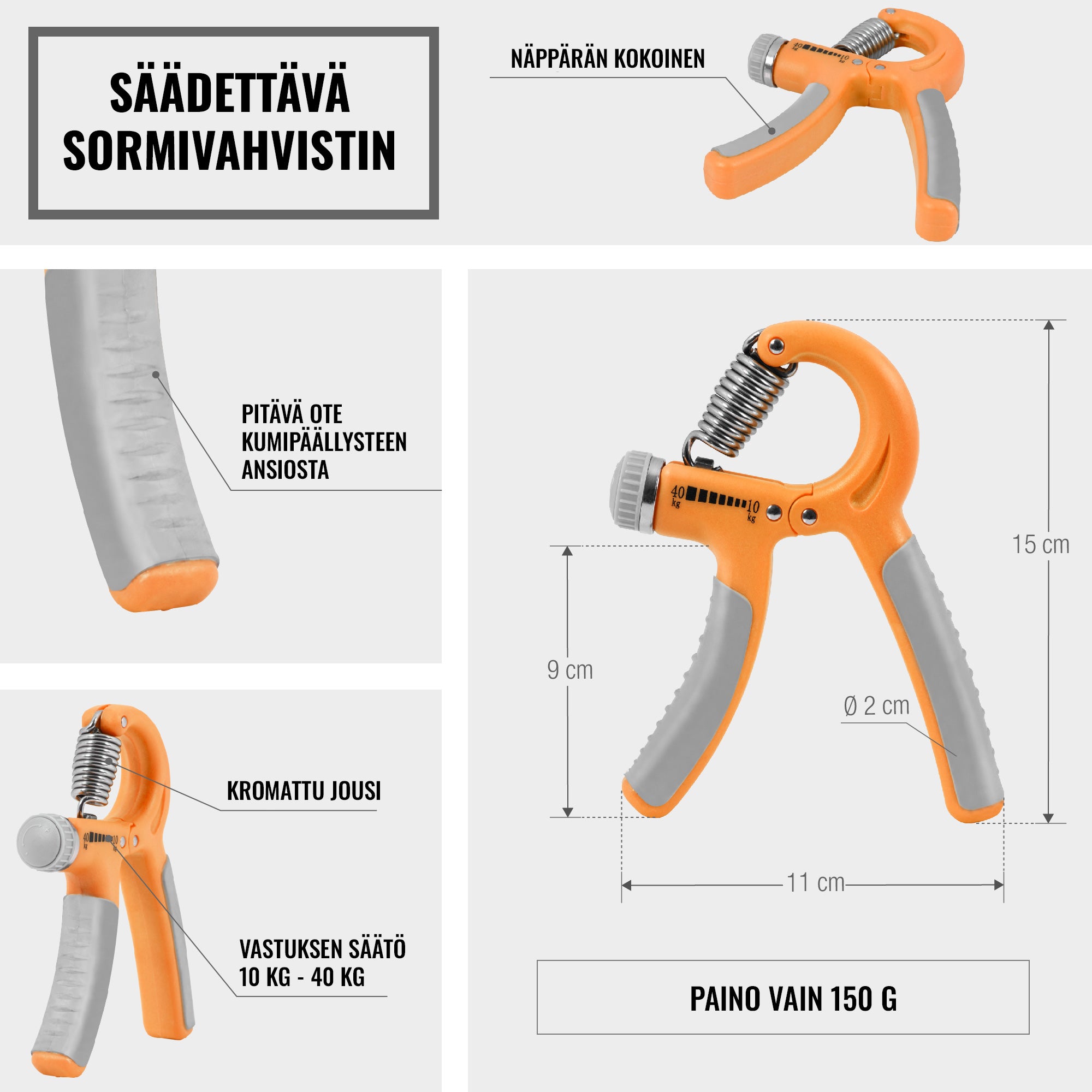 ProGrip9 regulējams roku espanders ar 10–40 kg pretestību