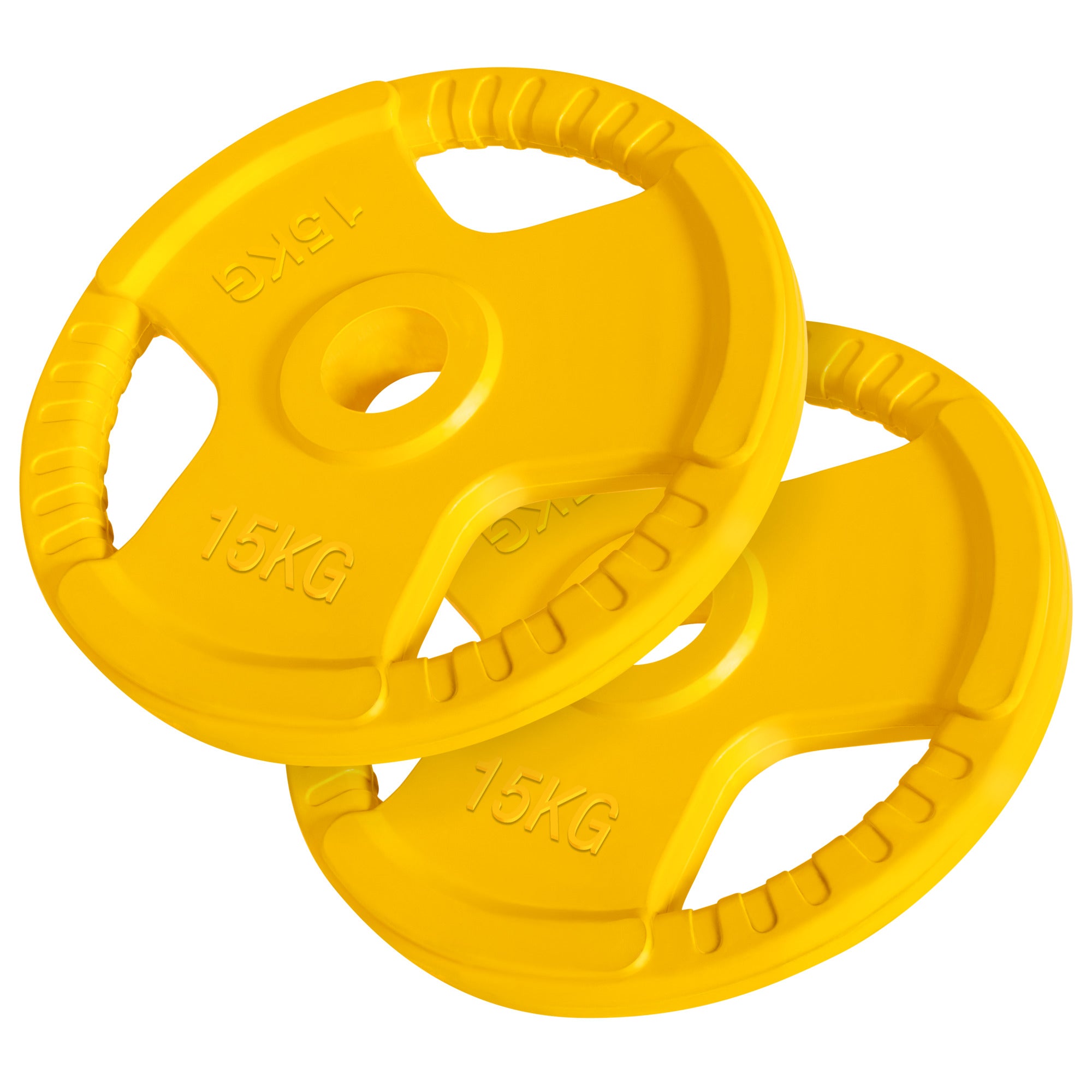 Olimpiskie Tri Grip svaru diski 2 x 15 kg, 50 mm, dzelteni