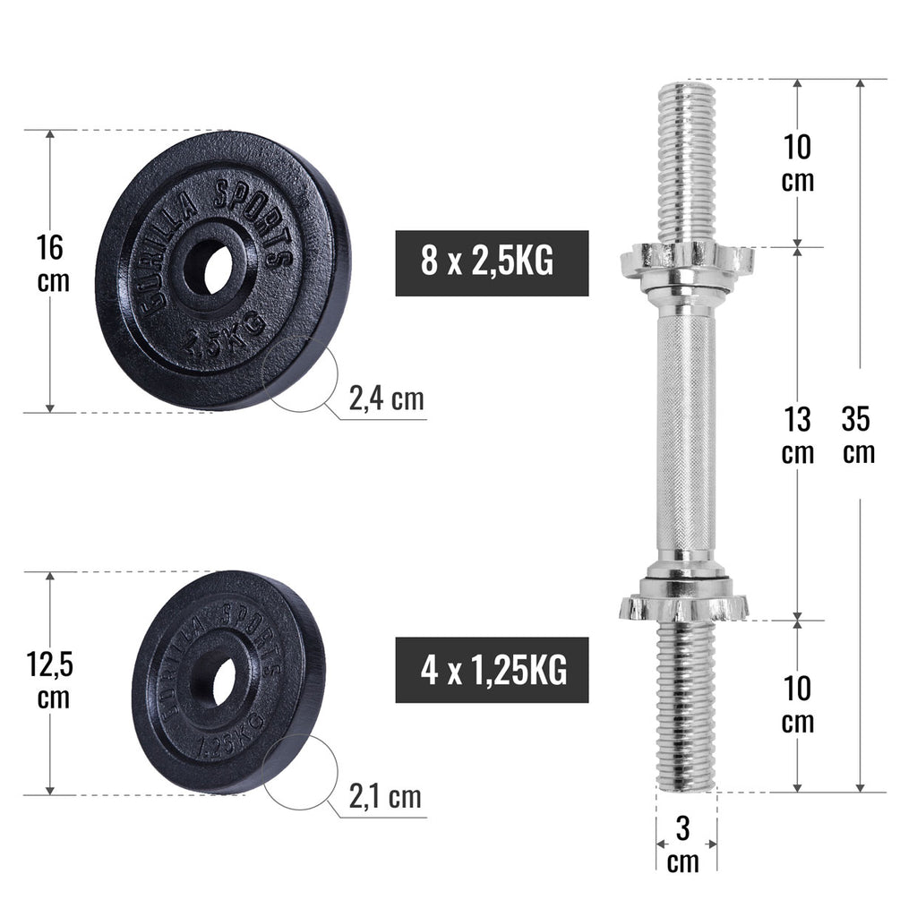 Regulējamas čuguna hanteles 30 kg, 2 gab.