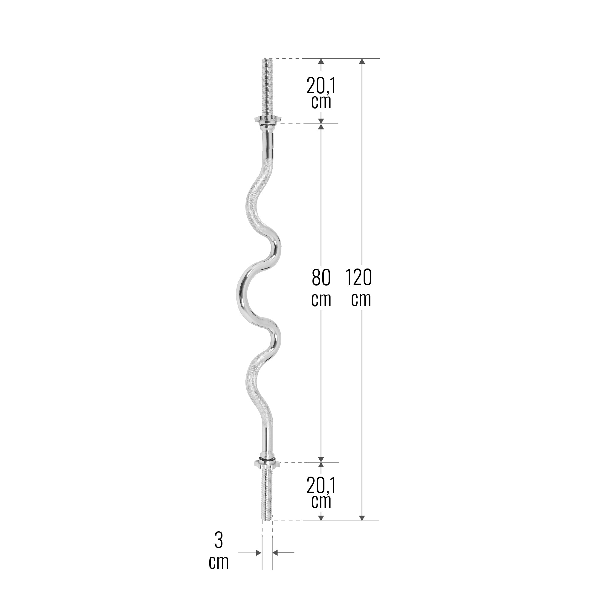 Super EZ izliektais stienis 120 cm ar vītņotiem fiksatoriem