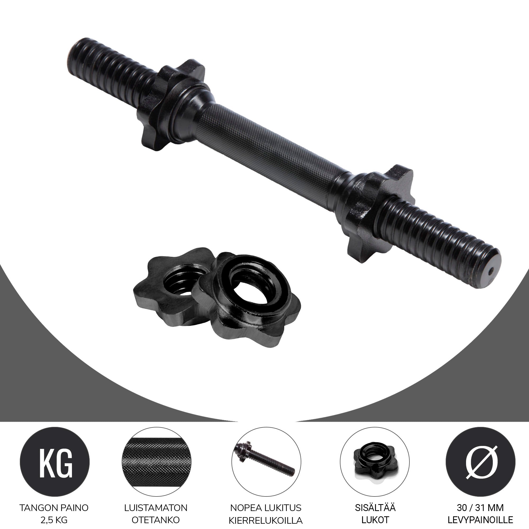 Hanteles stieņi ar vītņotiem fiksatoriem 30 mm, 35 cm, 2 gab.