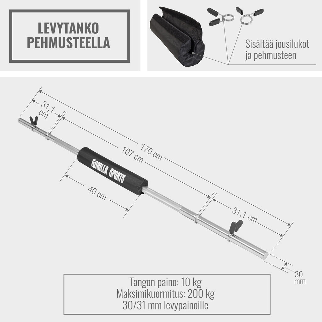 Svaru stienis 170 cm ar atsperu fiksatorām un polsterējumu