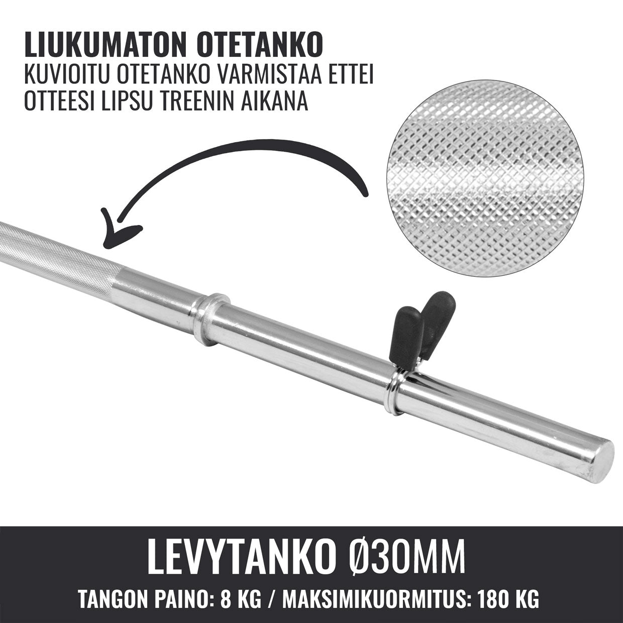 Taisns svaru stienis 120 cm ar atsperu fiksatoriem, 30 mm
