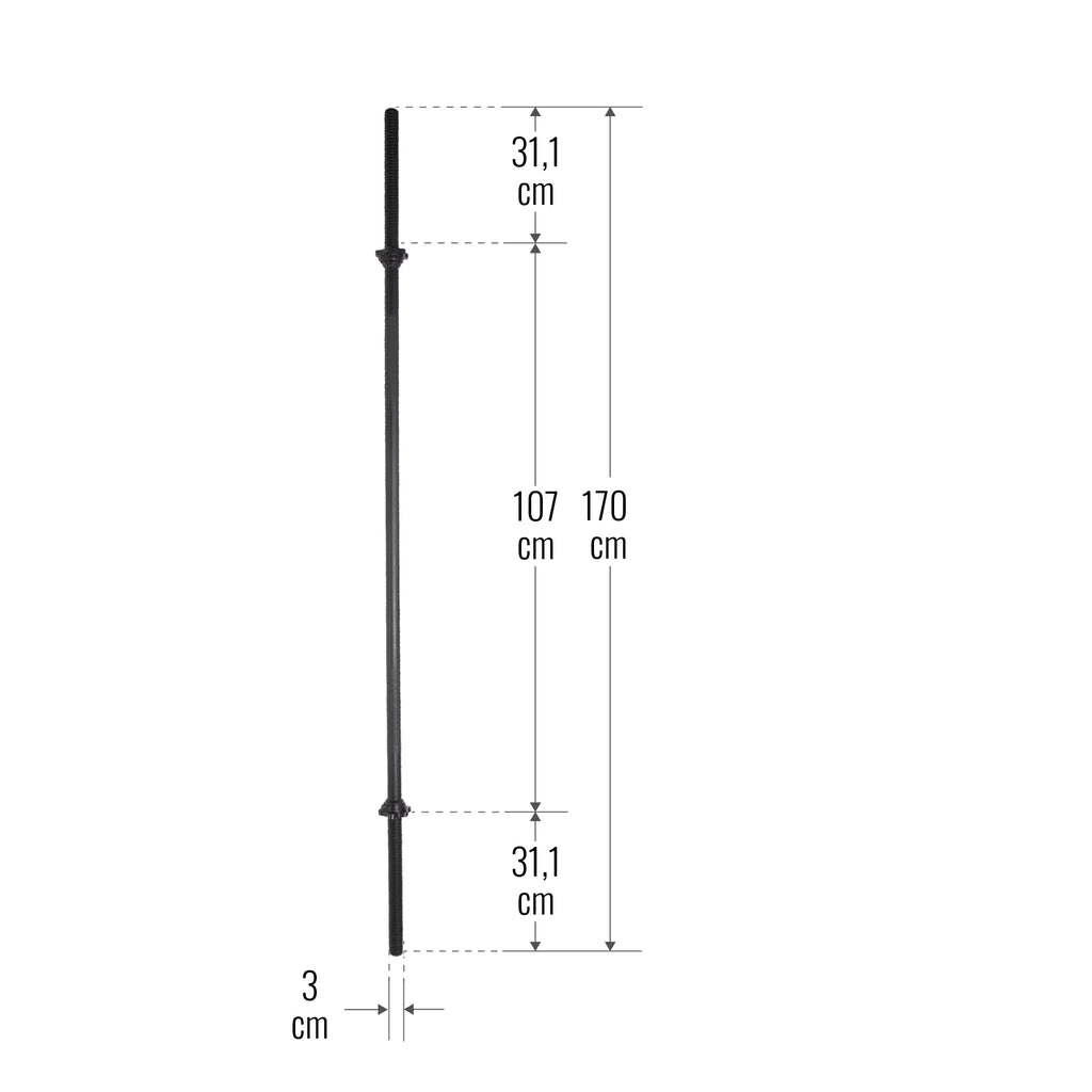 Taisns svaru stienis 170 cm ar vītņslēgiem, 30 mm