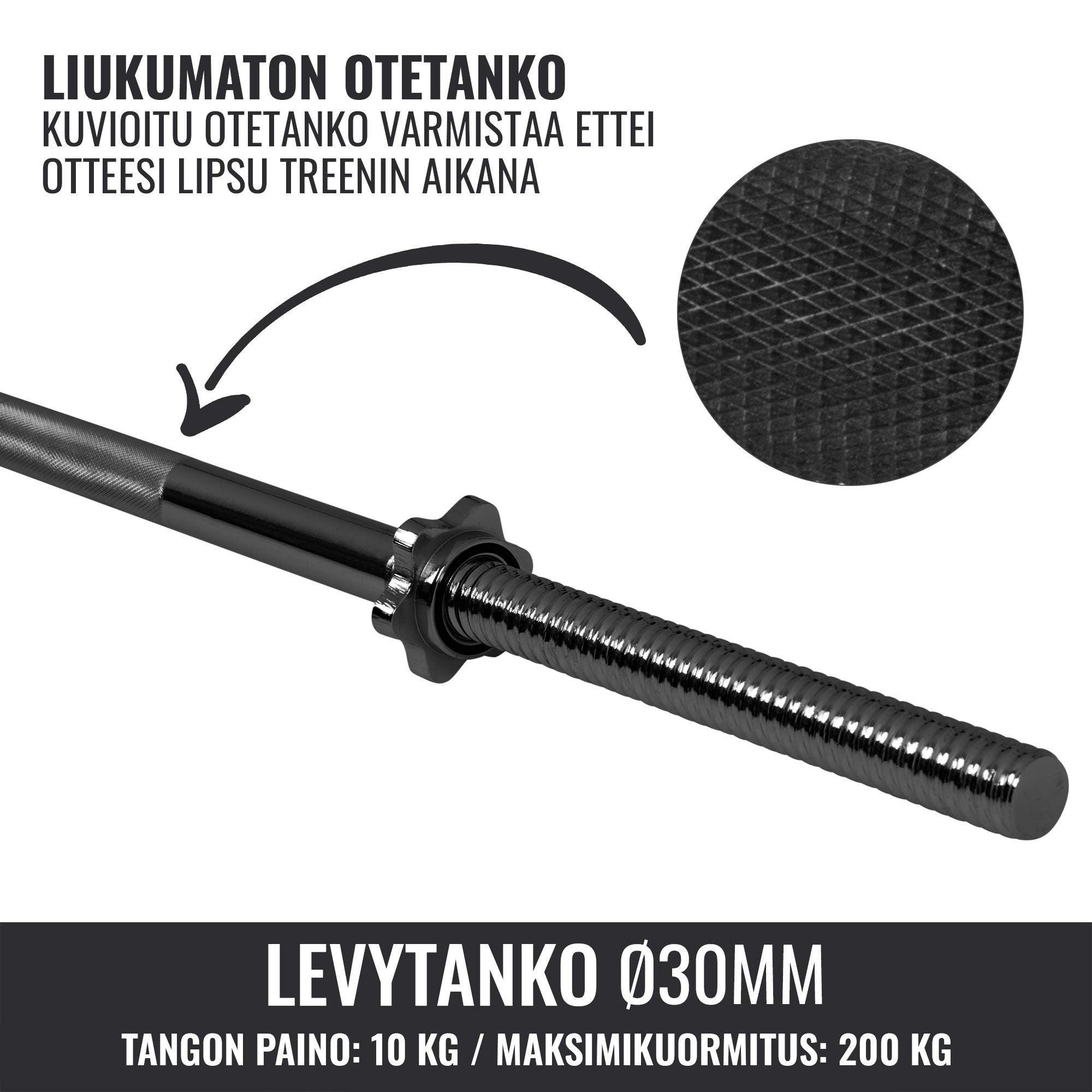 Taisns svaru stienis 170 cm ar vītņslēgiem, 30 mm