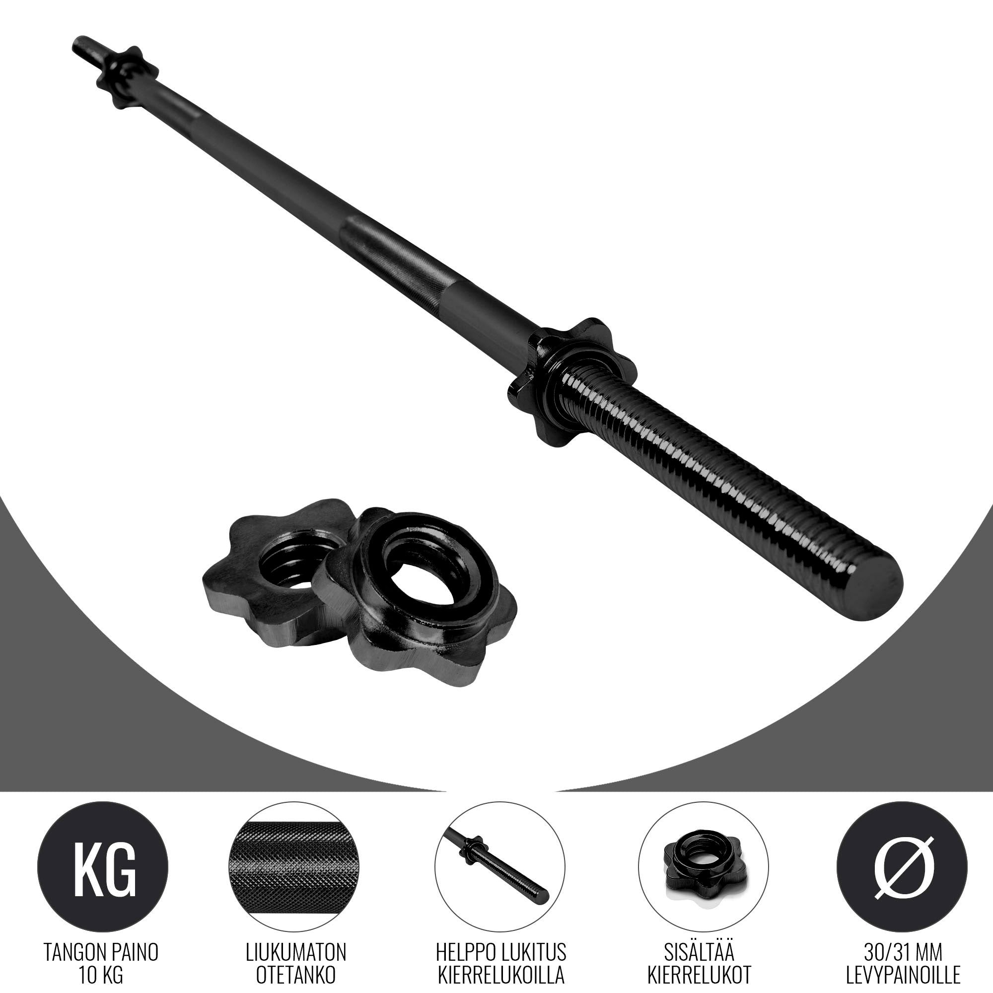Taisns svaru stienis 170 cm ar vītņslēgiem, 30 mm