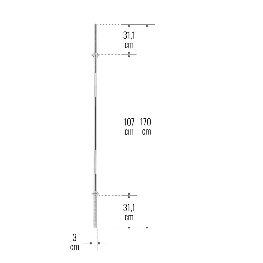 Taisnais svaru stienis 170 cm ar skrūvējamiem fiksatoriem, 30mm