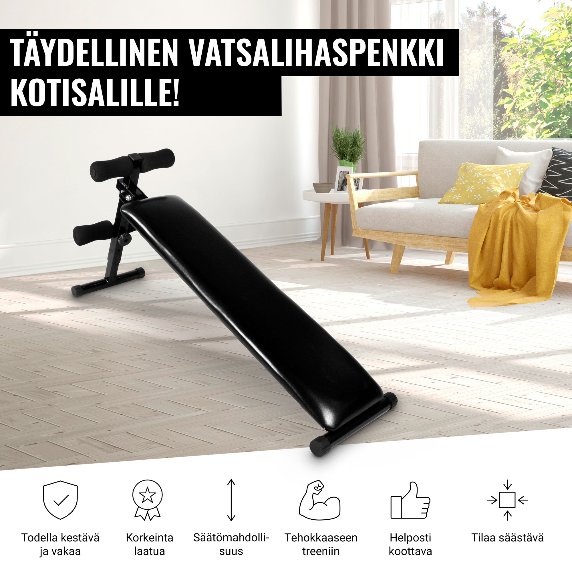 Regulējams vēdera preses sols ar polsterējumu, melns