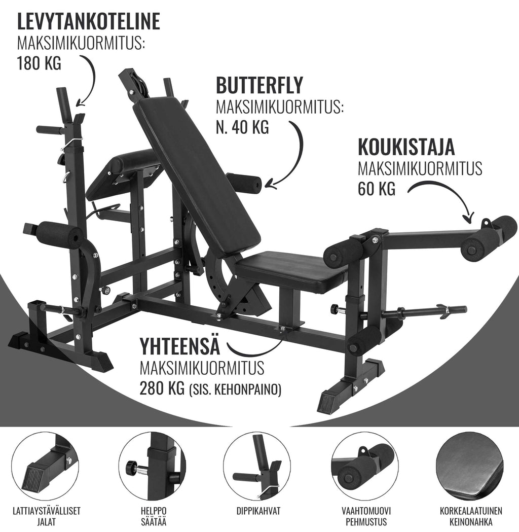 Regulējams daudzfunkcionāls sols max 280 kg, Black Edition