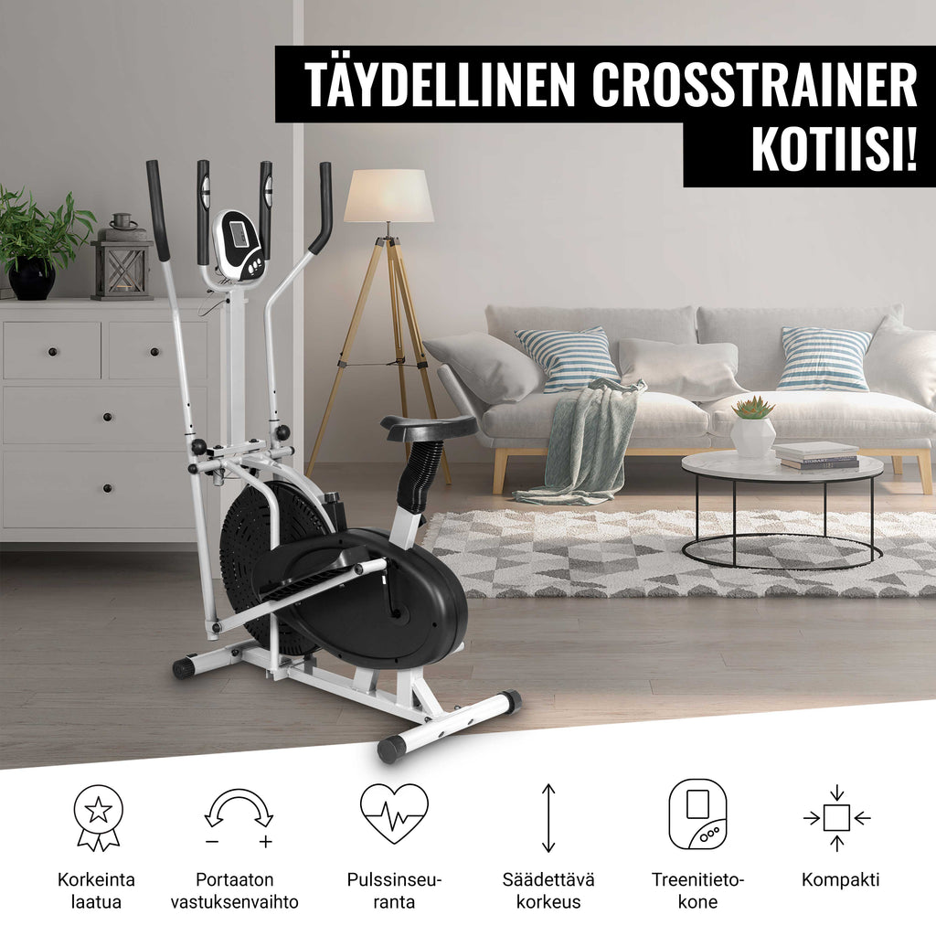 Crosstrainer ar sēdekli, rokturiem un treniņu datoru