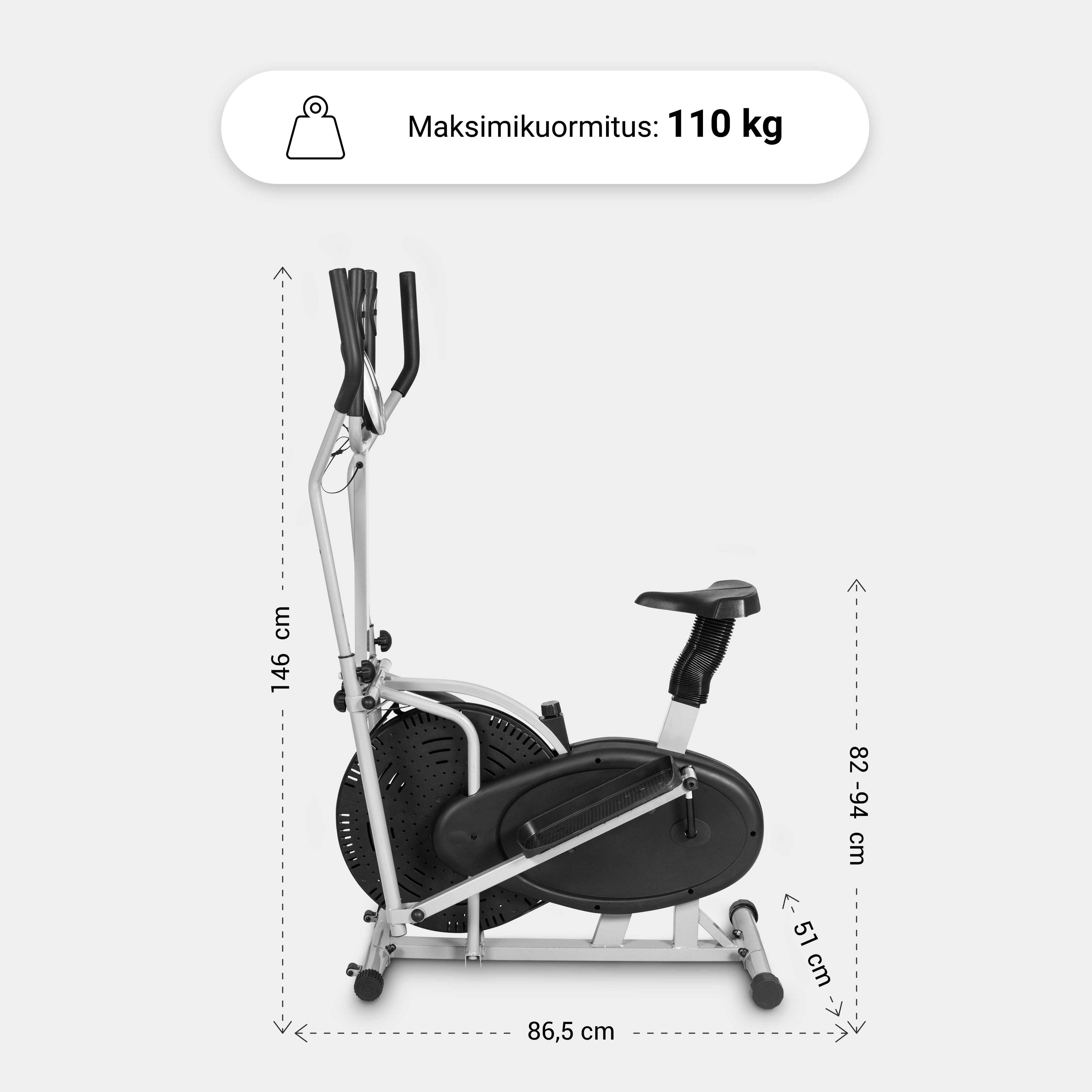 Crosstrainer ar sēdekli, rokturiem un treniņu datoru