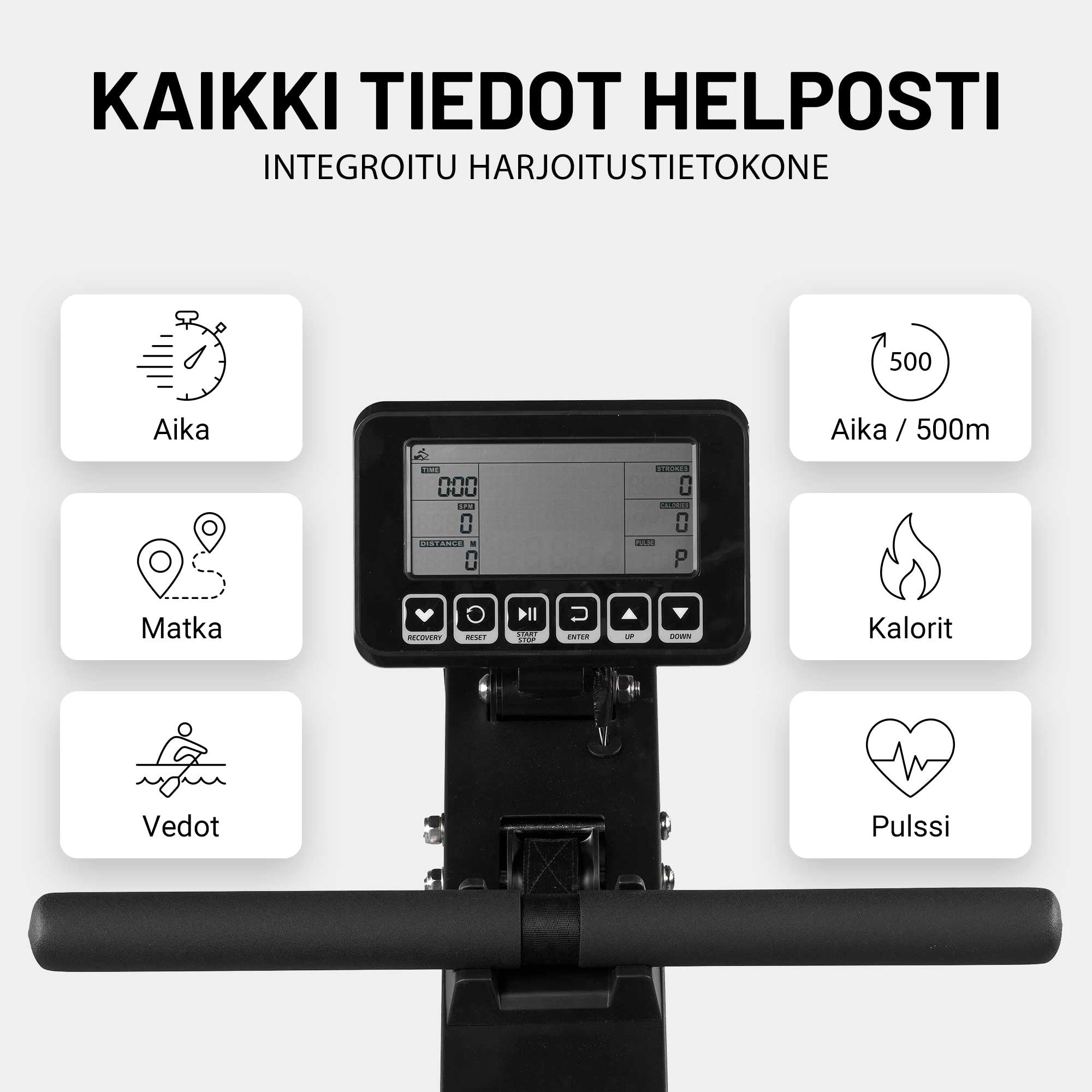 Ūdens pretestības airēšanas trenažieris ar treniņu datoru