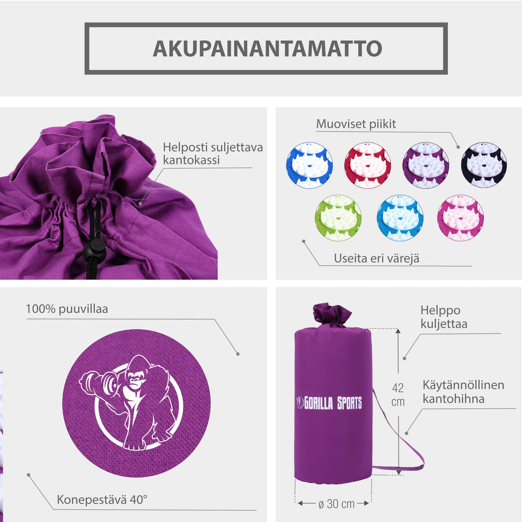 Akupresūras paklājs un spilvens ar pārnēsāšanas somu