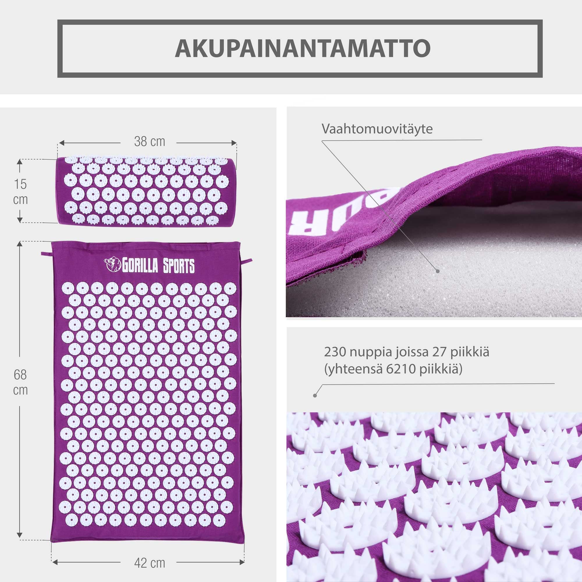 Akupresūras paklājs un spilvens ar pārnēsāšanas somu