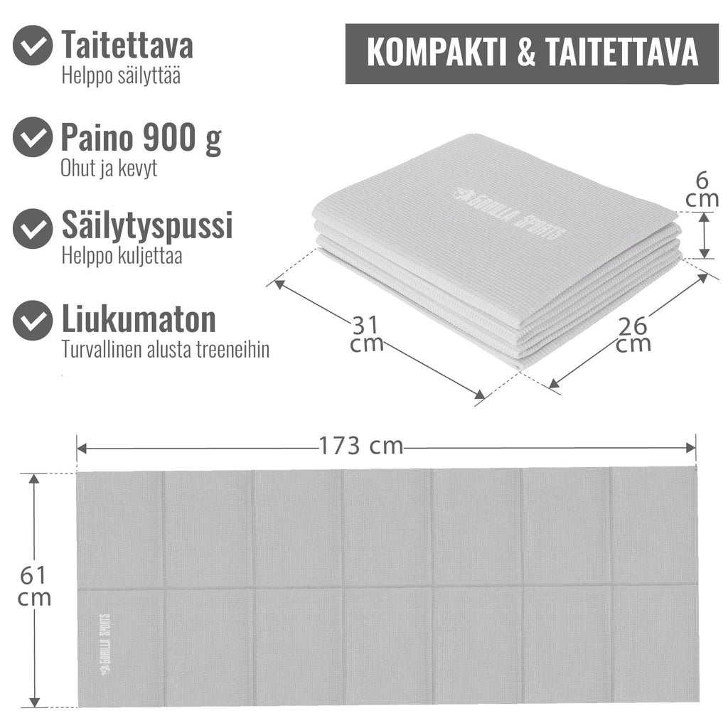 Salokāms jogas paklājs 4 mm ar pārnēsāšanas somu, pelēks