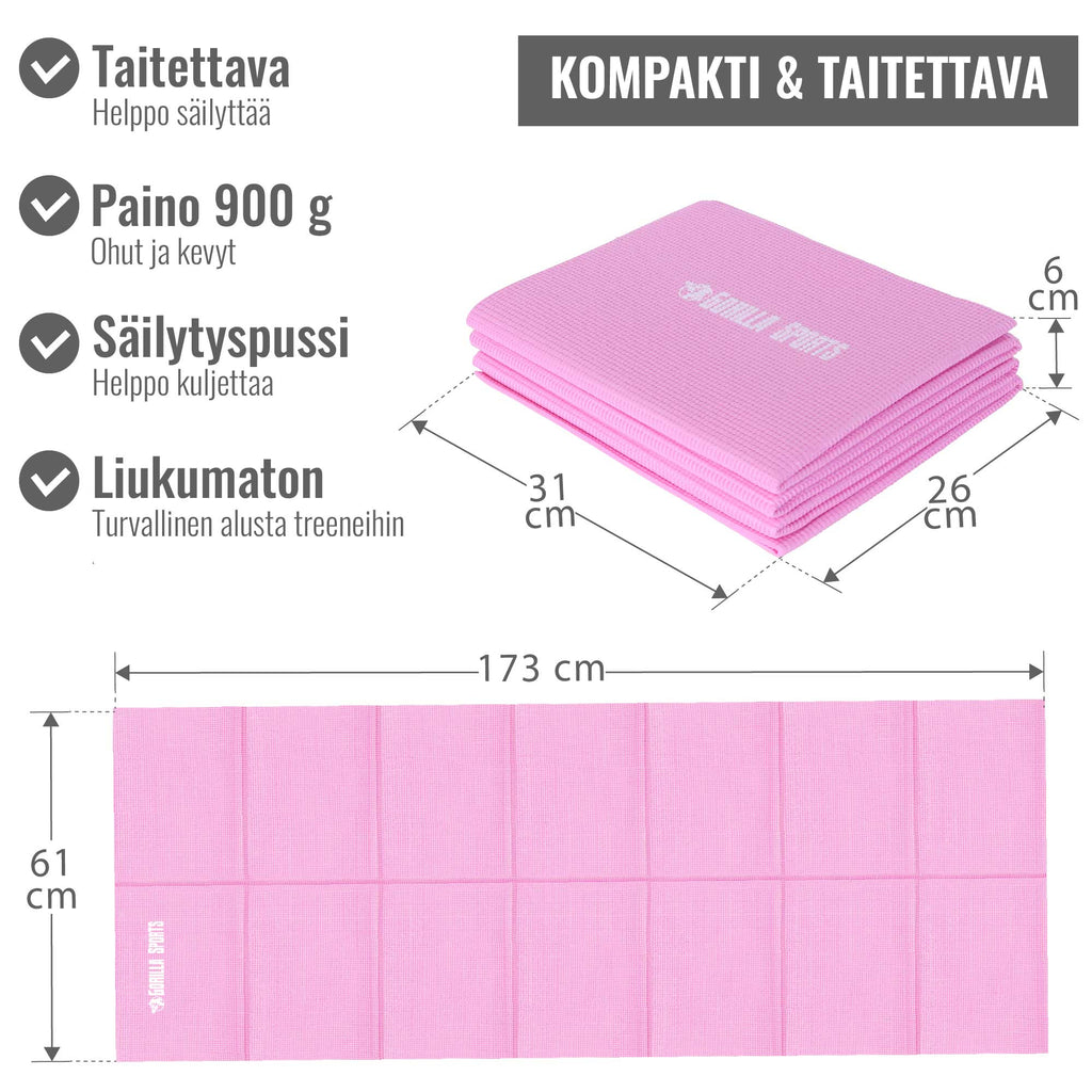 Salokāms jogas paklājs 4 mm ar pārnēsāšanas somu, rozā