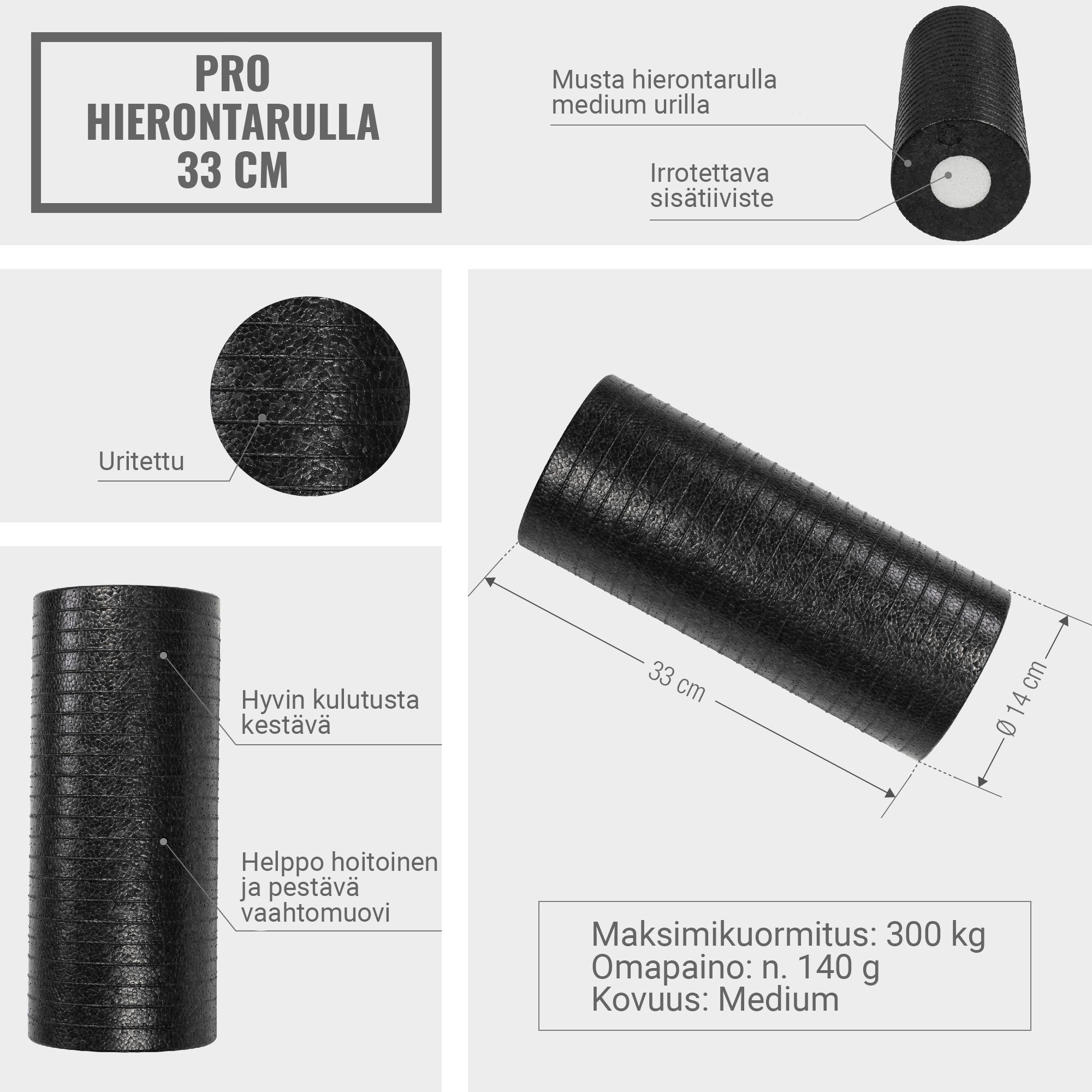 Pilates rullis PRO 33 x 14 cm