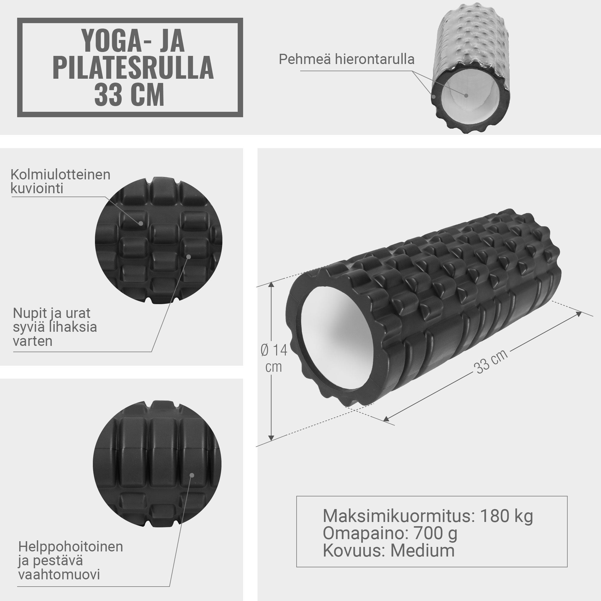 Foam Roller 2.0 masāžas rullis 32 x 14 cm melns