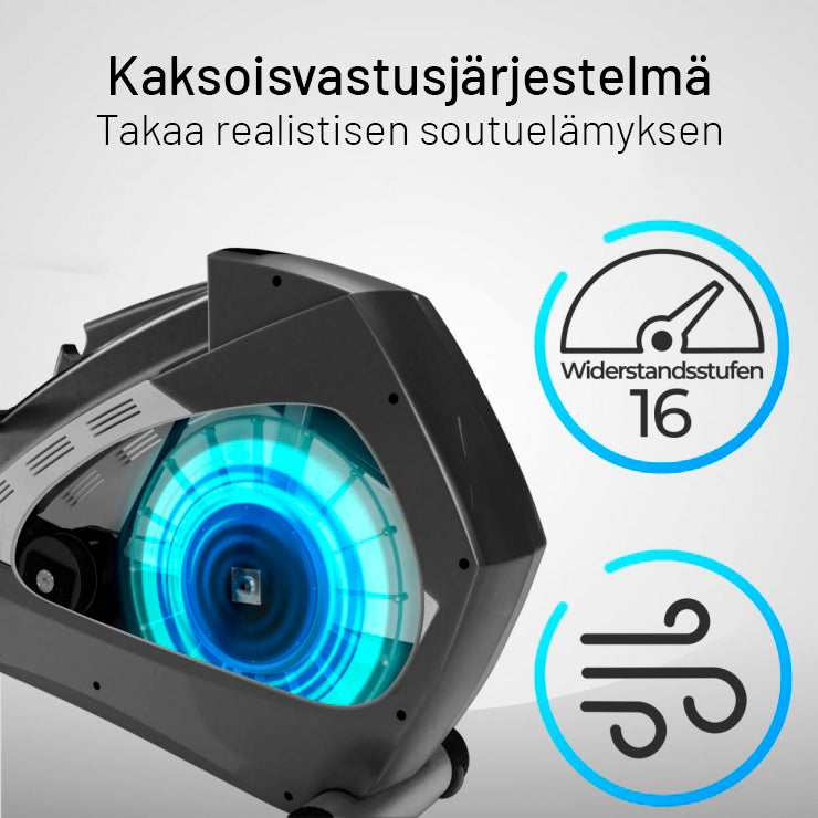 8.1 salokāms airēšanas trenažieris ar gaisa un magnētisko pretestību