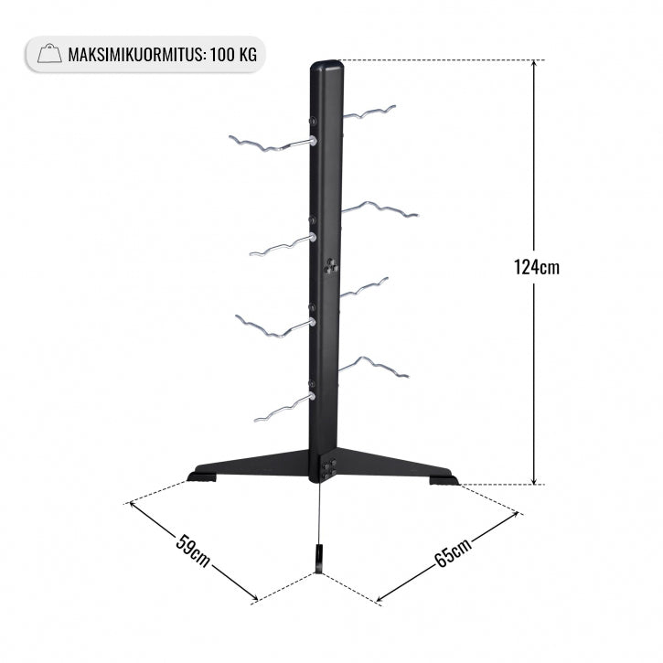 Trošu trenažiera rokturu statīvs 16 rokturiem 62 x 59 x 124 cm