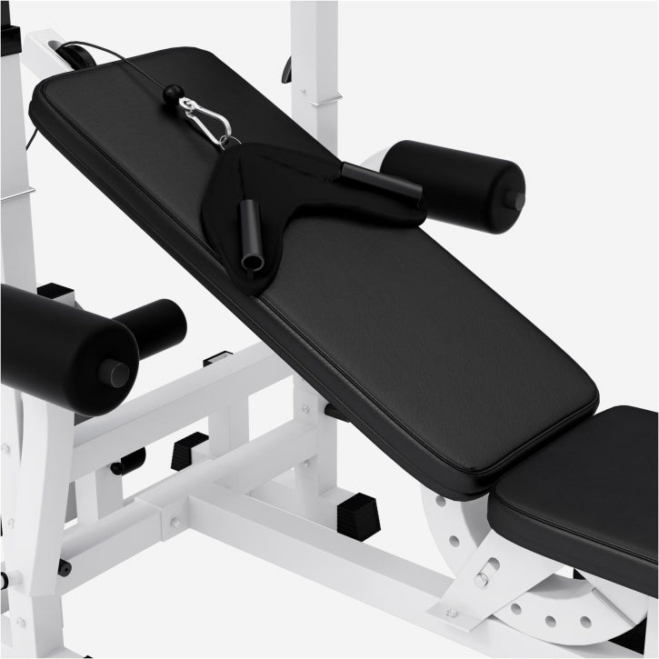 Regulējams svarcelšanas sols + 100 kg stieņa un disku komplekts, balts