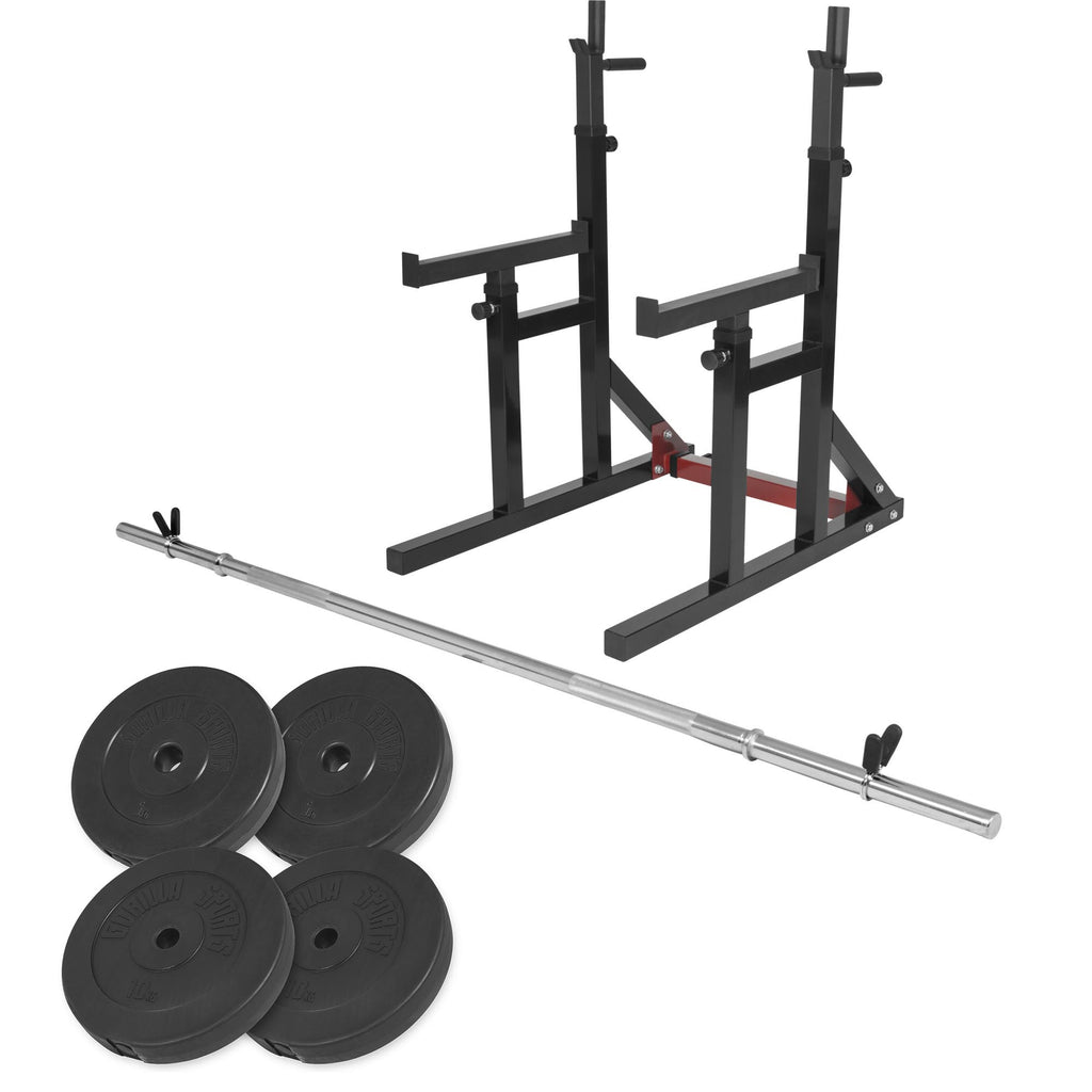 Regulējams pietupienu statīvs ar svaru stieņa komplektu 40 kg