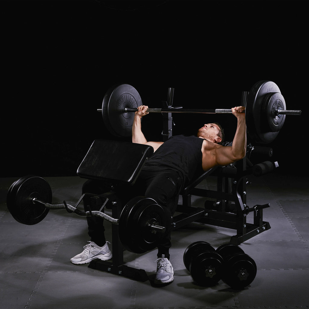 Regulējams svarcelšanas sols + 100 kg stieņa komplekts, Black Edition