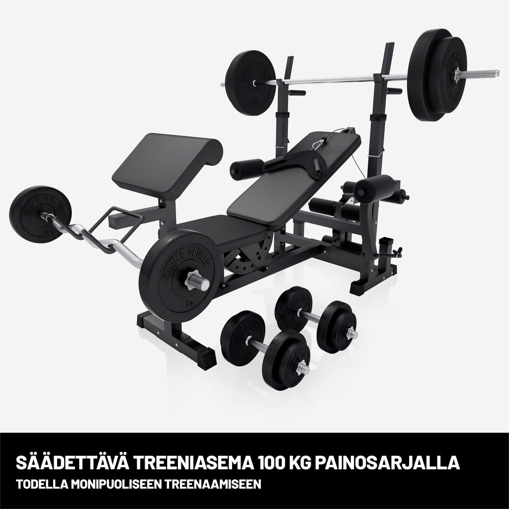 Regulējams svarcelšanas sols + 100 kg stieņa komplekts, Black Edition