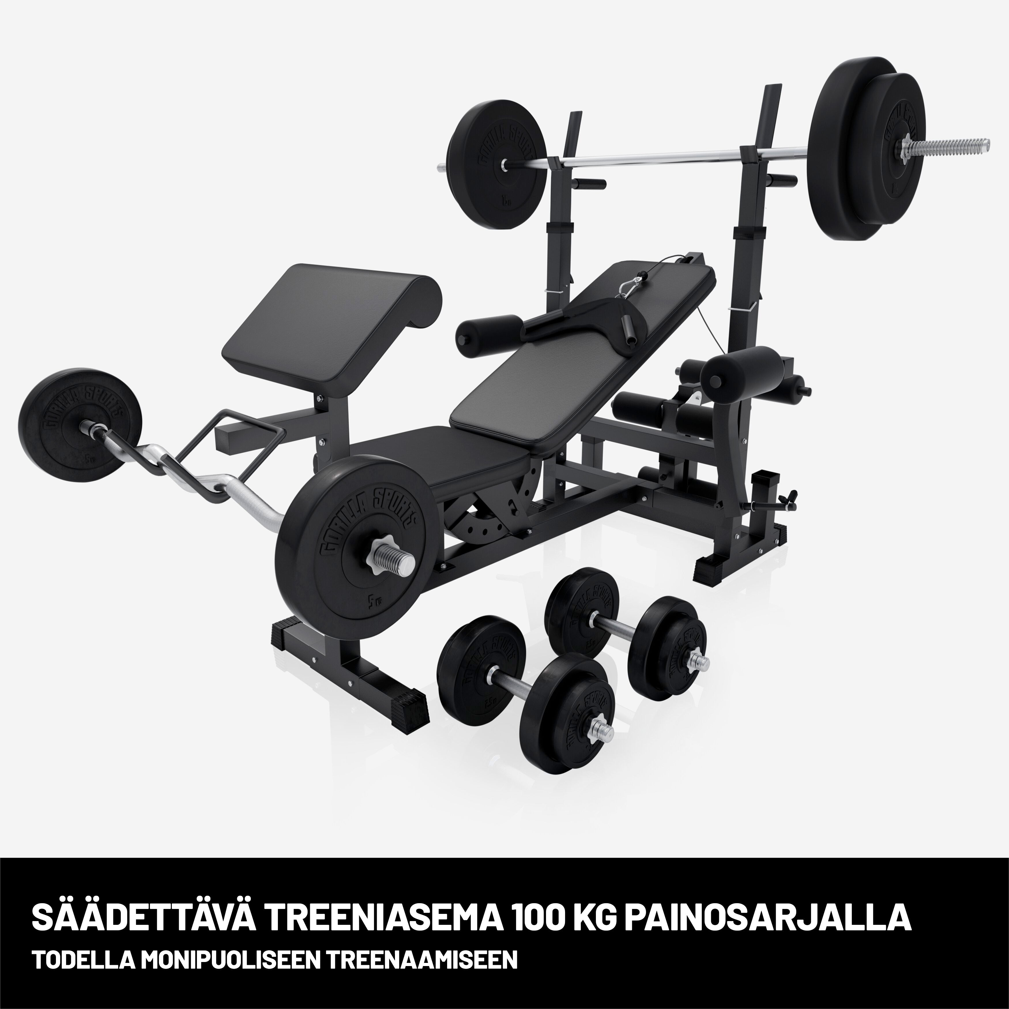 Regulējams svarcelšanas sols + 100 kg stieņa komplekts, Black Edition