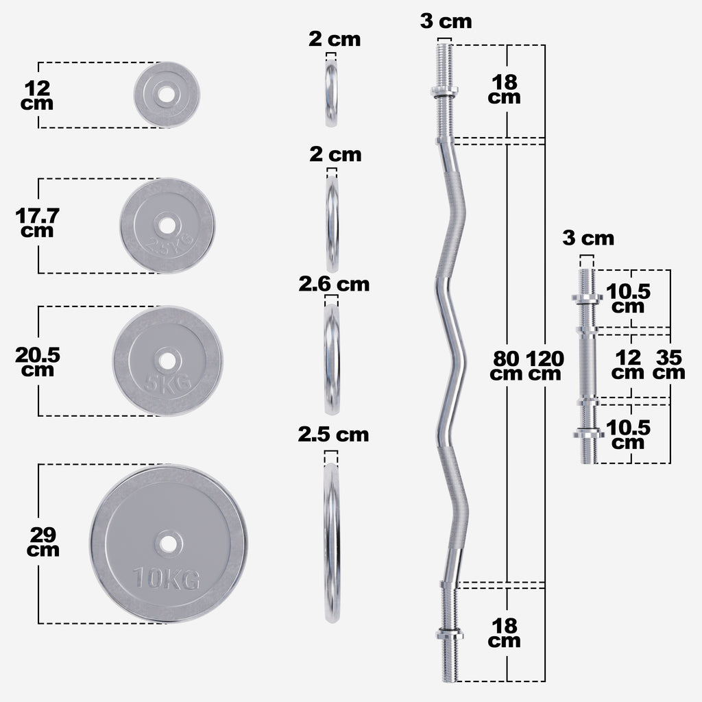 Hromēts stieņa un disku komplekts 70 kg ar EZ stieni