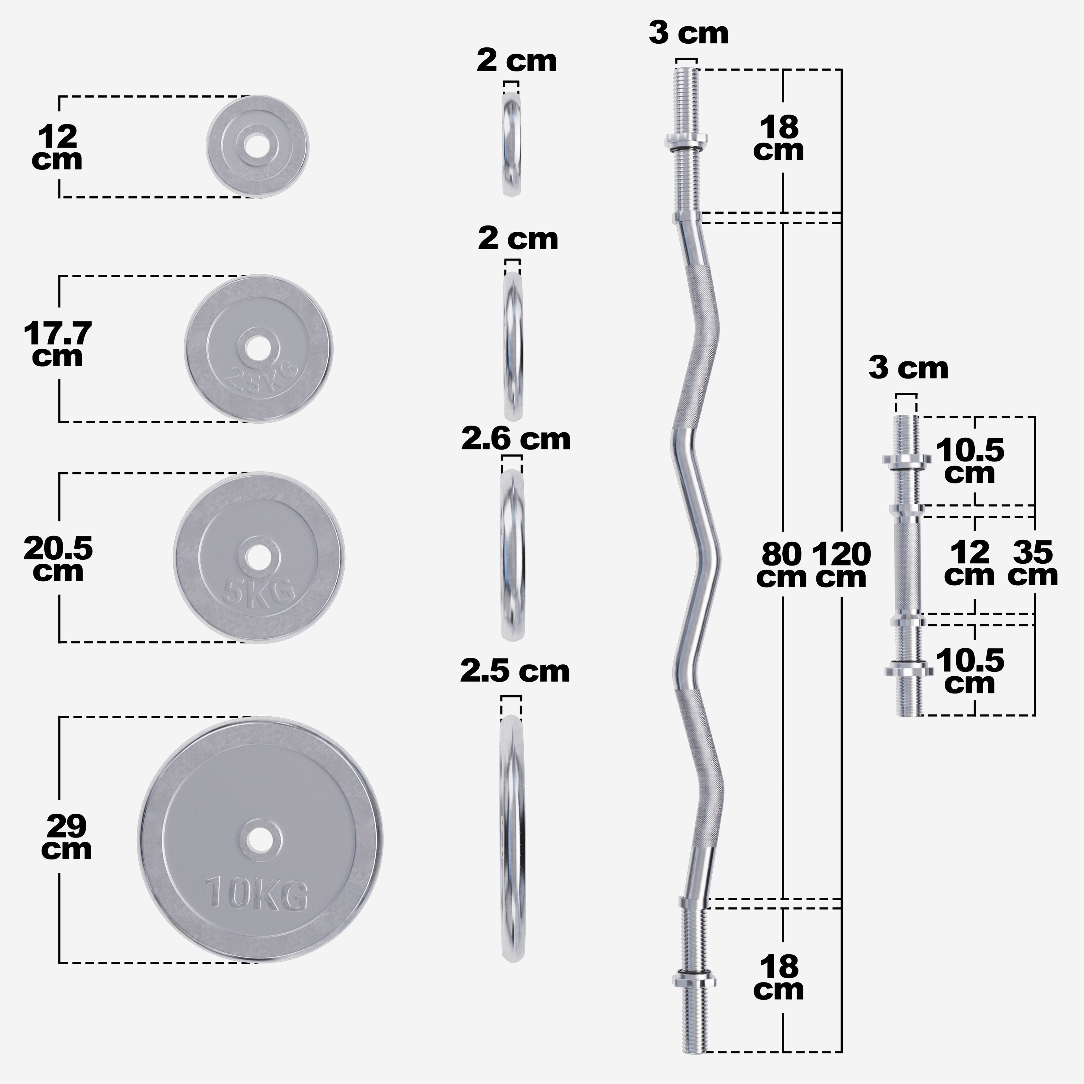 Hromēts stieņa un disku komplekts 70 kg ar EZ stieni