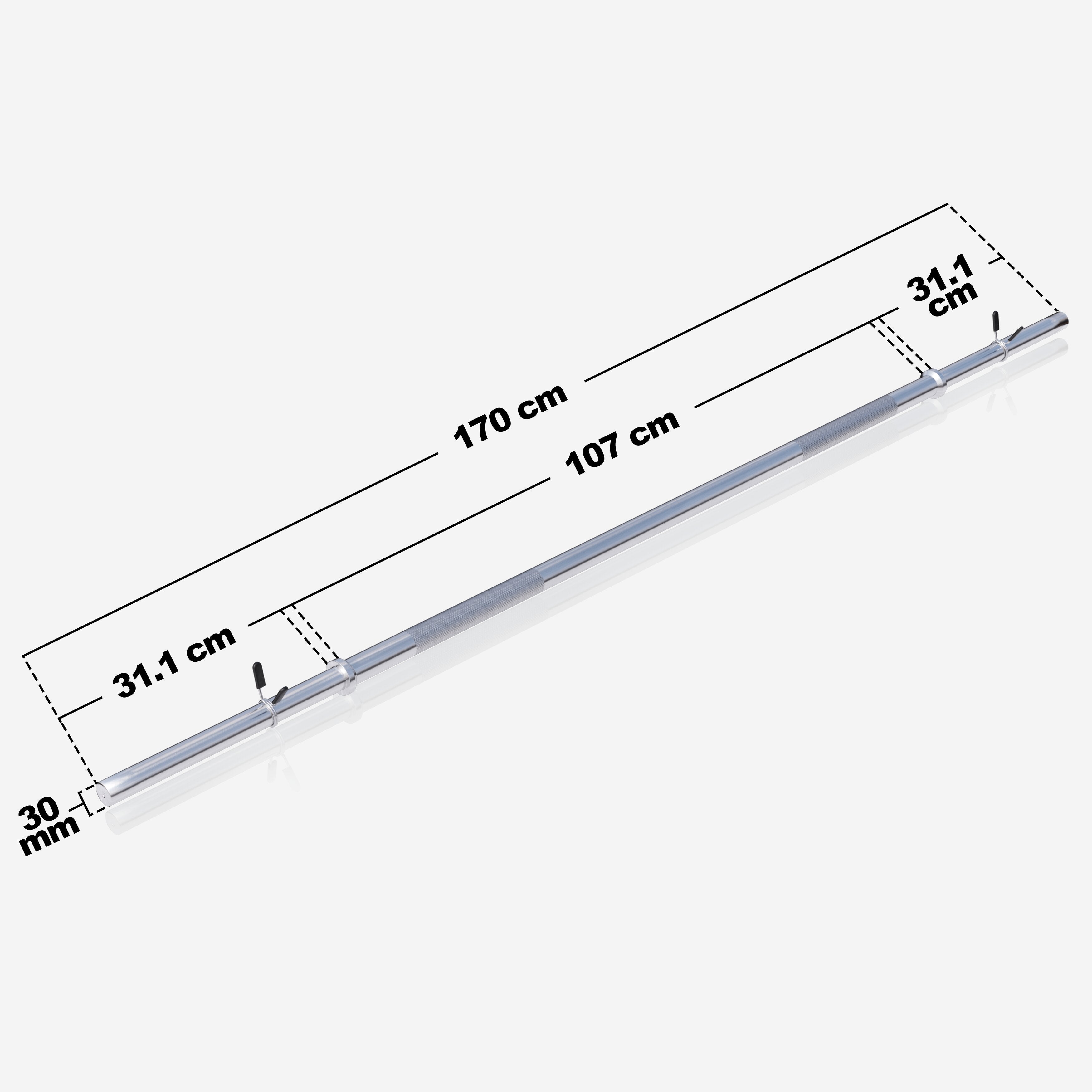 10 kg taisns svaru stienis 170 cm, ar atsperu slēgiem, 30 mm