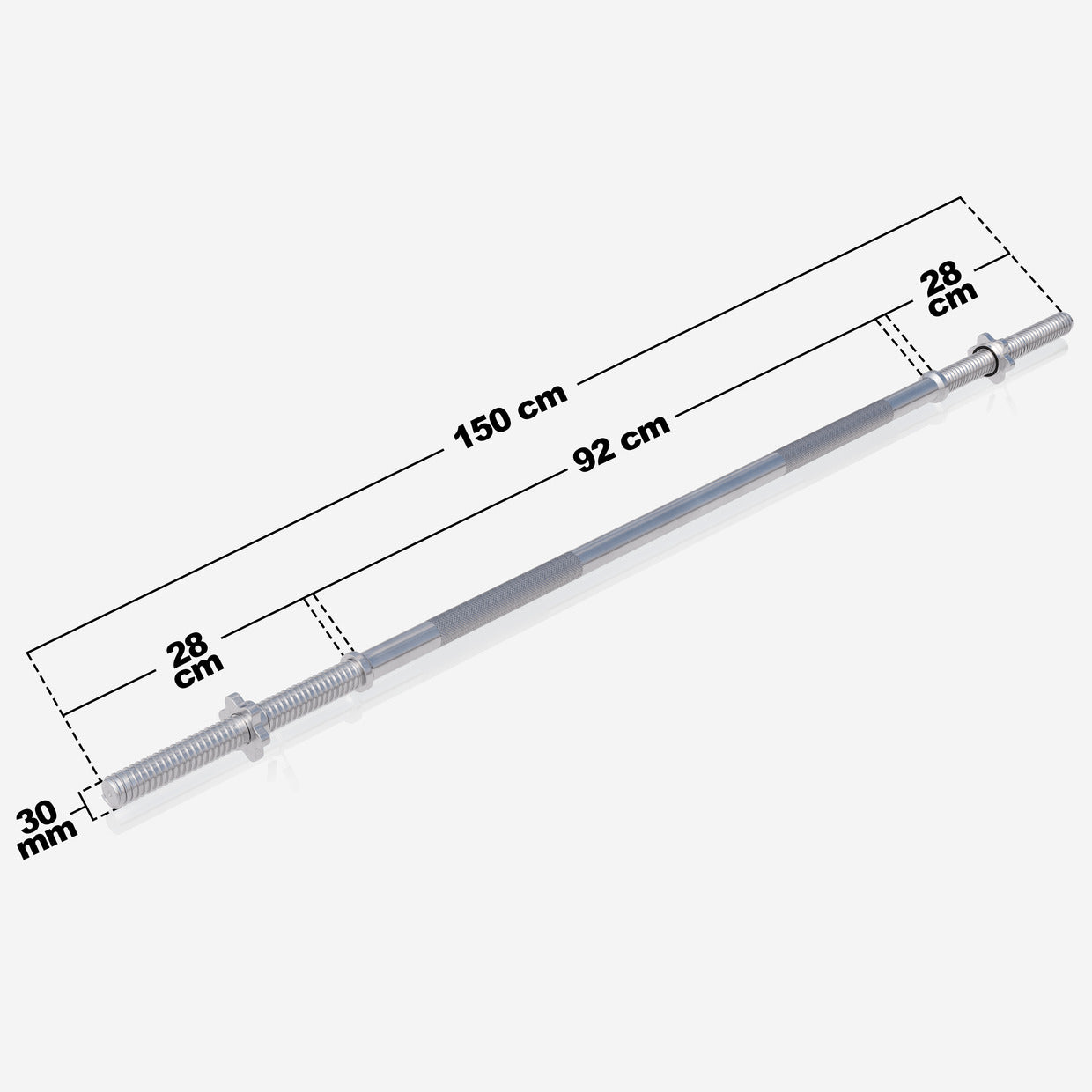 Taisns stienis 150 cm ar vītņotiem fiksatoriem