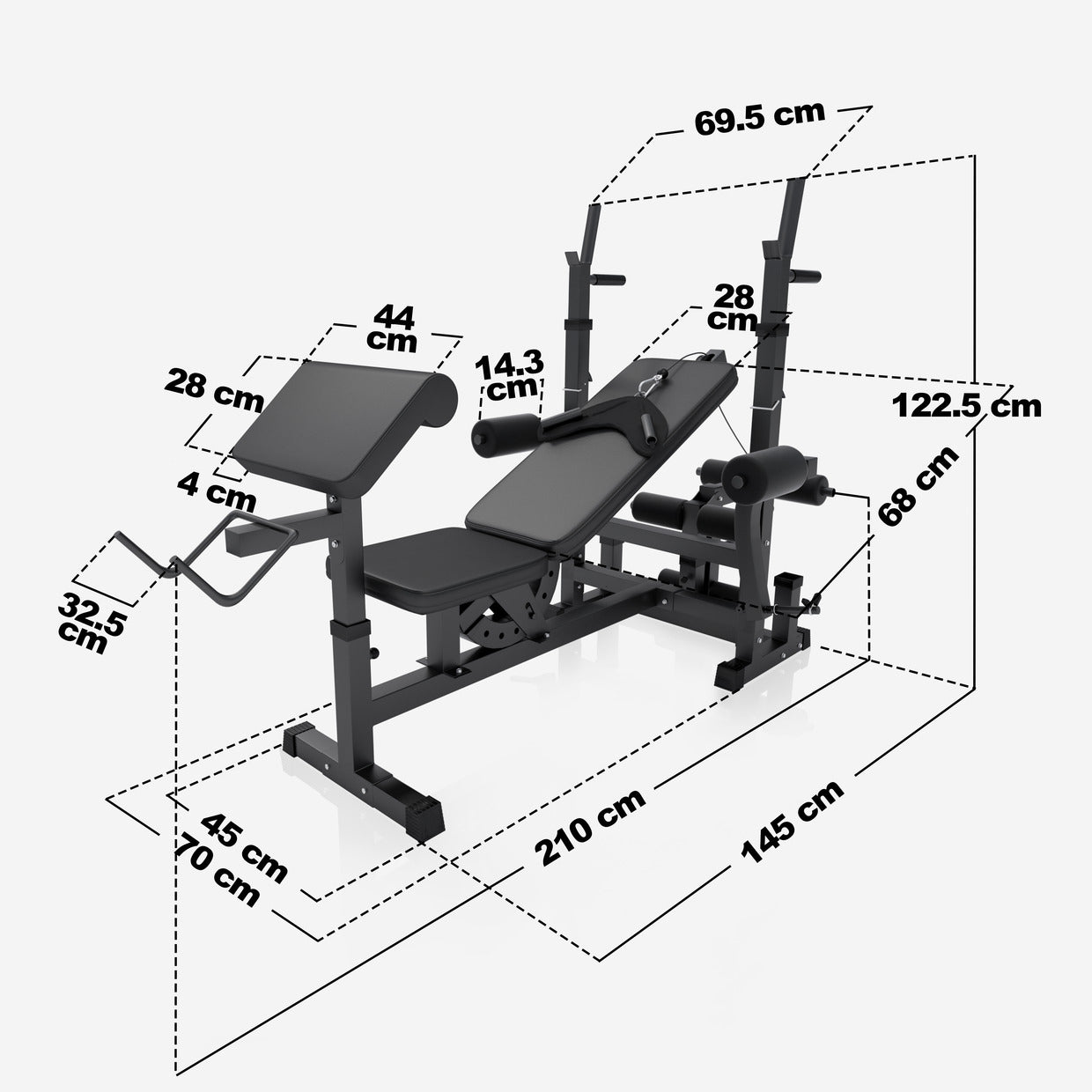 Regulējams daudzfunkcionāls sols max 280 kg, Black Edition
