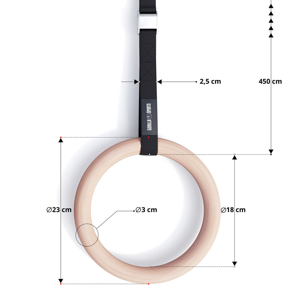Koka vingrošanas gredzeni 23 cm ar siksnām