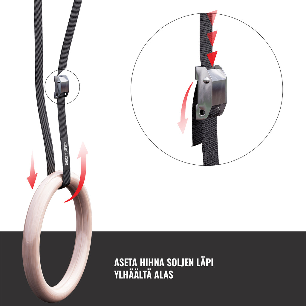 Koka vingrošanas gredzeni 23 cm ar siksnām