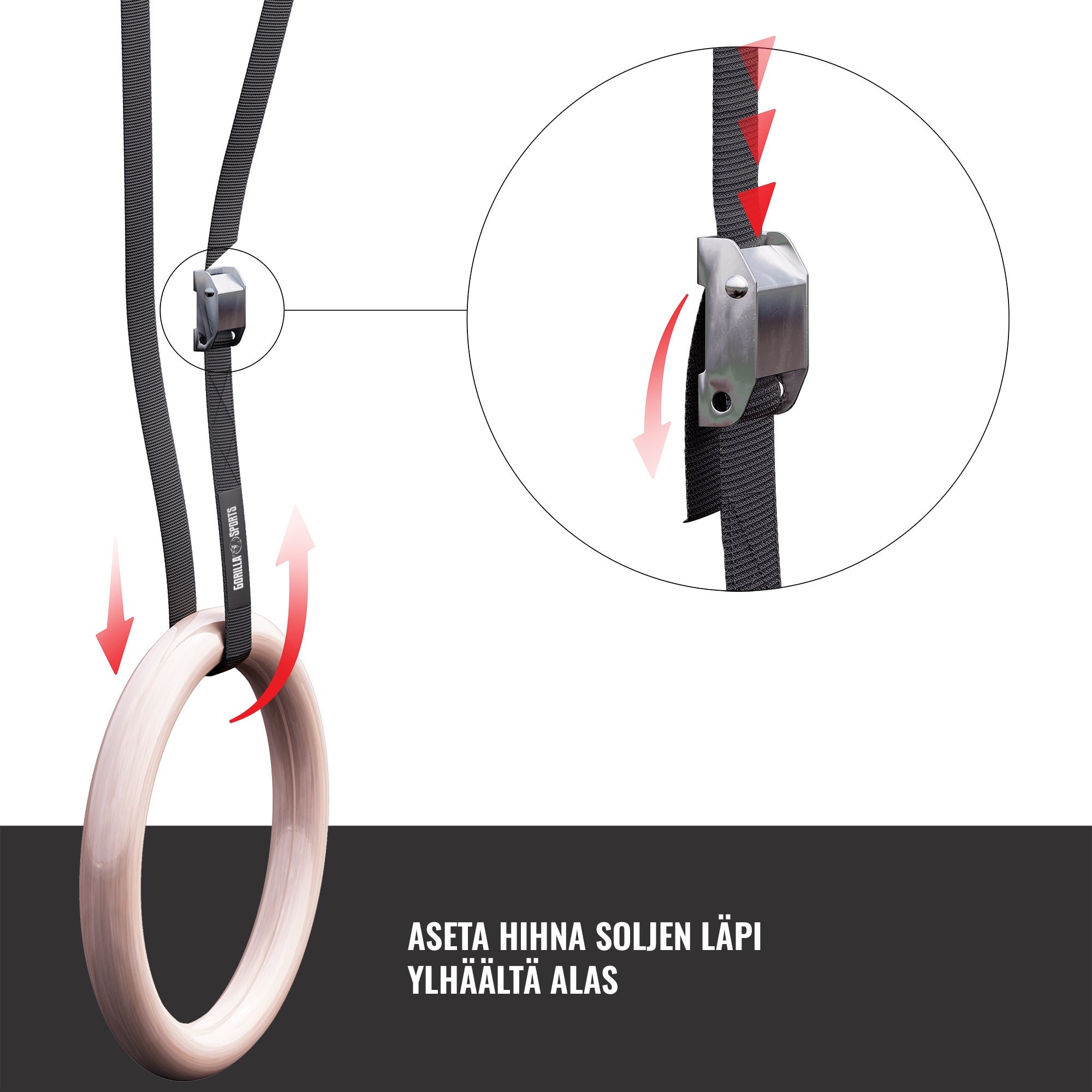 Koka vingrošanas gredzeni 23 cm ar siksnām